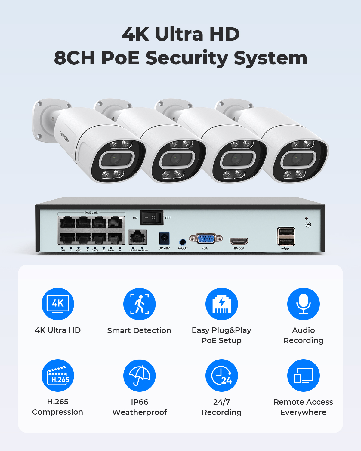 H.View 4K 5Mp 8Mp Poe CCTV Sec - Home Security System Installation 评论和价格